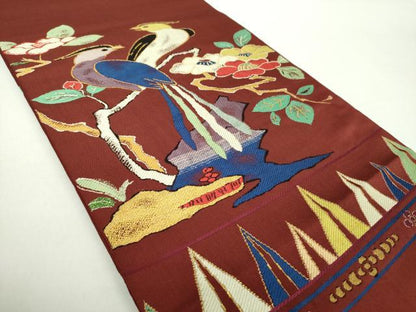 平和屋着物●六通柄　京本袋帯　花鳥文　金糸　正絹　逸品　DAAZ0134ps