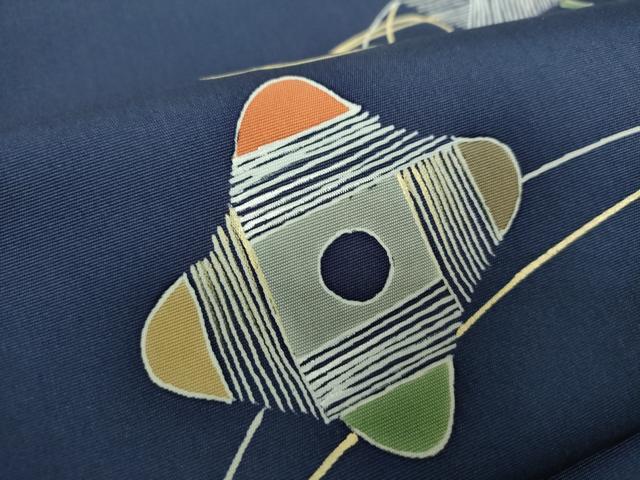 平和屋着物●塩瀬　つけ帯　糸車花文　金彩　五泉　反端付き　正絹　逸品　未使用　DAAZ0144ps