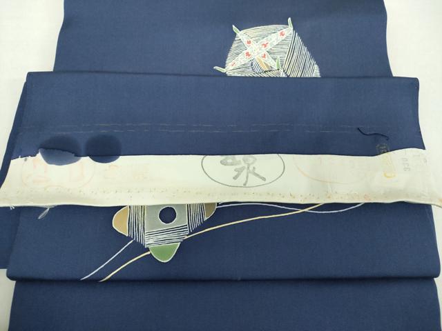 平和屋着物●塩瀬　つけ帯　糸車花文　金彩　五泉　反端付き　正絹　逸品　未使用　DAAZ0144ps