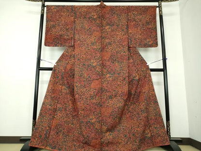 平和屋着物●上質な小紋　紬地　更紗花文　正絹　逸品　DAAZ0180ps