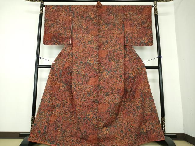 平和屋着物●上質な小紋　紬地　更紗花文　正絹　逸品　DAAZ0180ps