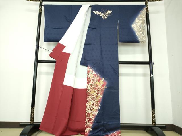平和屋着物●訪問着　秋草文　暈し染め　金彩　正絹　逸品　DAAZ0182ps