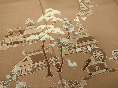 平和屋着物●訪問着　人物風景文　鶏　正絹　逸品　DAAZ0184ps