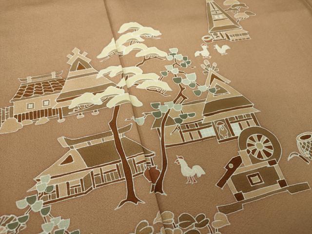 平和屋着物●訪問着　人物風景文　鶏　正絹　逸品　DAAZ0184ps