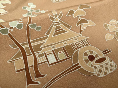 平和屋着物●訪問着　人物風景文　鶏　正絹　逸品　DAAZ0184ps
