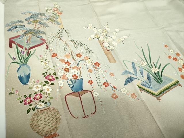 平和屋着物●訪問着　駒刺繍　飾花文　暈し染め　金彩　正絹　逸品　DAAZ0199ps