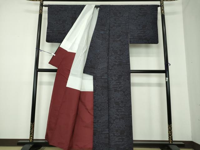 平和屋着物●結城紬　100亀甲　流水風景花文　正絹　逸品　DAAZ0201ps