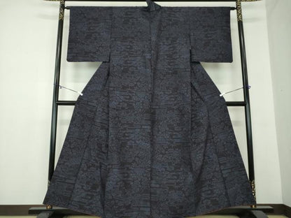 平和屋着物●結城紬　100亀甲　流水風景花文　正絹　逸品　DAAZ0201ps