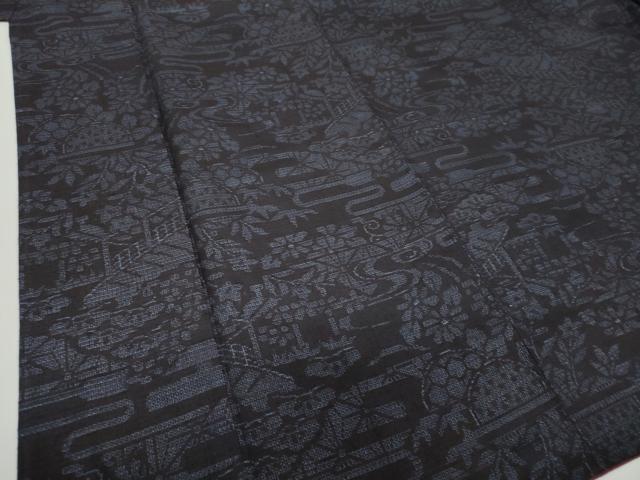 平和屋着物●結城紬　100亀甲　流水風景花文　正絹　逸品　DAAZ0201ps
