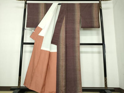 平和屋着物●珈琲染 紬 間道 正絹 逸品 DAAZ0227ps