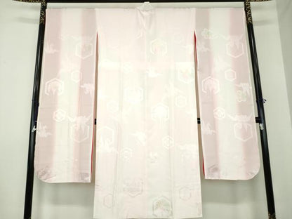 平和屋着物●中国三大刺繍 スワトウ刺繍 汕頭刺繍 長襦袢 袷 亀甲折鶴花地紋 暈し染め 正絹 逸品 DAAZ0235ps