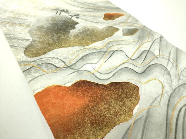 平和屋着物○つけ帯 刺繍 手描き 浜松文 金彩 正絹 逸品 DAAZ0244ps