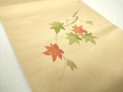 平和屋着物●塩瀬　つけ帯　手描き　楓　正絹　逸品　DAAZ0247ps