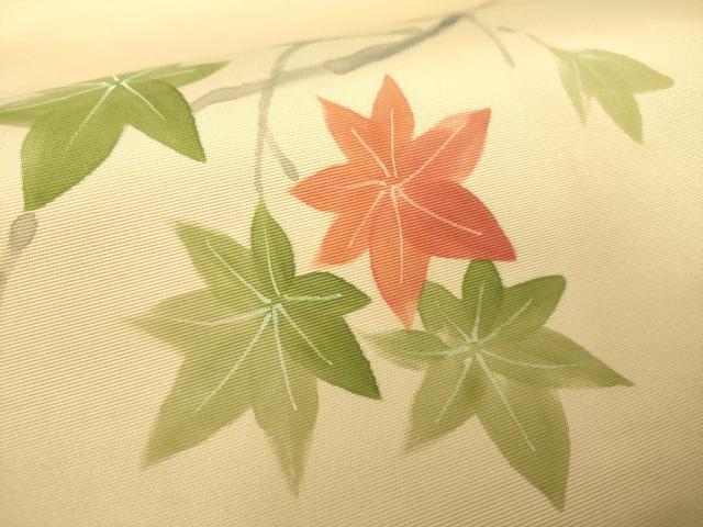 平和屋着物●塩瀬　つけ帯　手描き　楓　正絹　逸品　DAAZ0247ps