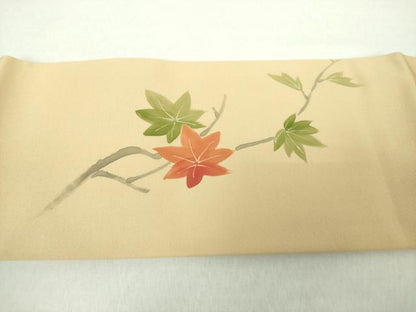 平和屋着物●塩瀬　つけ帯　手描き　楓　正絹　逸品　DAAZ0247ps