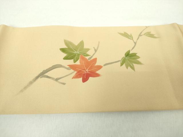 平和屋着物●塩瀬　つけ帯　手描き　楓　正絹　逸品　DAAZ0247ps