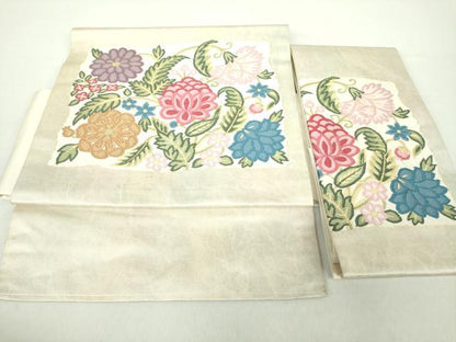 平和屋着物●つけ帯　唐織　更紗花文　金糸　引箔　正絹　逸品　DAAZ0251ps