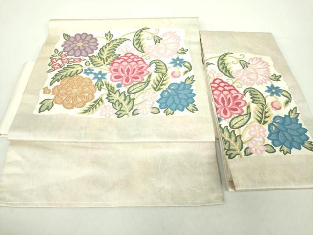 平和屋着物●つけ帯　唐織　更紗花文　金糸　引箔　正絹　逸品　DAAZ0251ps