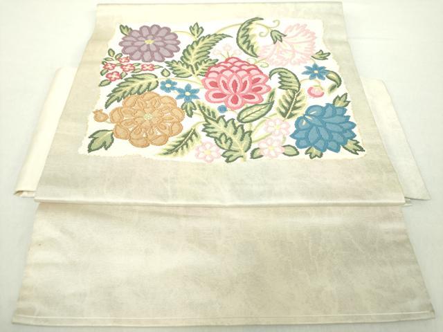 平和屋着物●つけ帯　唐織　更紗花文　金糸　引箔　正絹　逸品　DAAZ0251ps