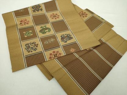 平和屋着物●本場筑前博多織　つけ帯　市松花鳥文　正絹　逸品　DAAZ0254ps
