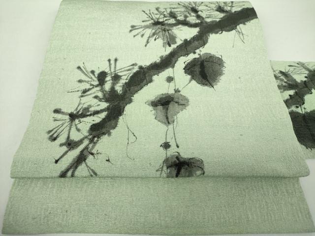 平和屋着物●九寸名古屋帯 紬地 作家物 手描き 松文 正絹 逸品 DAAZ0279ps