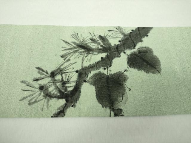 平和屋着物●九寸名古屋帯 紬地 作家物 手描き 松文 正絹 逸品 DAAZ0279ps