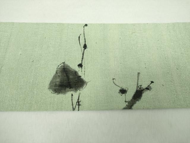 平和屋着物●九寸名古屋帯 紬地 作家物 手描き 松文 正絹 逸品 DAAZ0279ps