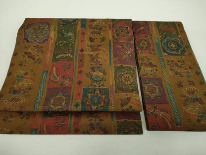 平和屋着物●つけ帯 型染 鳥獣花文 鬼しぼ縮緬 正絹 逸品 未使用 DAAZ0300ps
