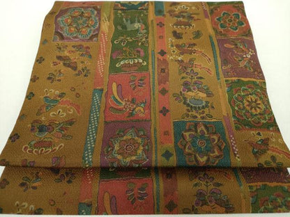 平和屋着物●つけ帯 型染 鳥獣花文 鬼しぼ縮緬 正絹 逸品 未使用 DAAZ0300ps
