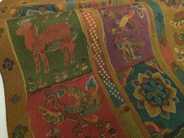 平和屋着物●つけ帯 型染 鳥獣花文 鬼しぼ縮緬 正絹 逸品 未使用 DAAZ0300ps