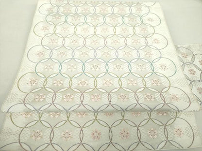 平和屋着物●本場筑前博多織 八寸名古屋帯 七宝繋ぎ 桜文 金糸 正絹 逸品 DAAZ0308ps