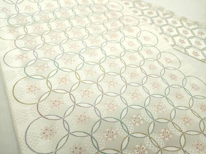 平和屋着物●本場筑前博多織 八寸名古屋帯 七宝繋ぎ 桜文 金糸 正絹 逸品 DAAZ0308ps