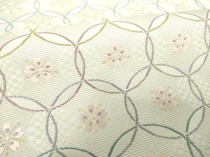 平和屋着物●本場筑前博多織 八寸名古屋帯 七宝繋ぎ 桜文 金糸 正絹 逸品 DAAZ0308ps