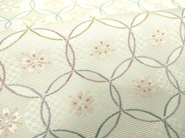 平和屋着物●本場筑前博多織 八寸名古屋帯 七宝繋ぎ 桜文 金糸 正絹 逸品 DAAZ0308ps