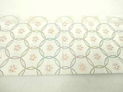 平和屋着物●本場筑前博多織 八寸名古屋帯 七宝繋ぎ 桜文 金糸 正絹 逸品 DAAZ0308ps