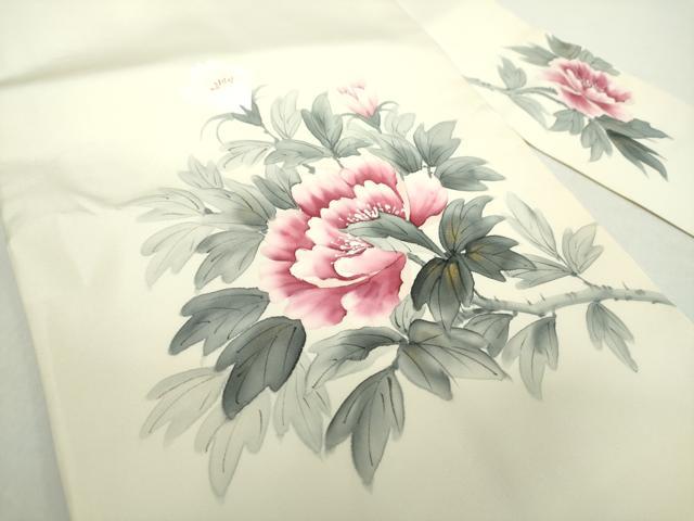 平和屋着物●内山晴祥　手描き　塩瀬　九寸名古屋帯　手描き　牡丹文　金彩　正絹　逸品　DAAZ0309ps