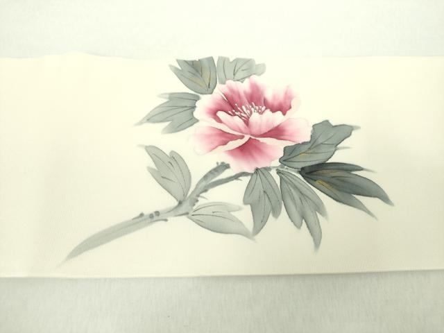 平和屋着物●内山晴祥　手描き　塩瀬　九寸名古屋帯　手描き　牡丹文　金彩　正絹　逸品　DAAZ0309ps