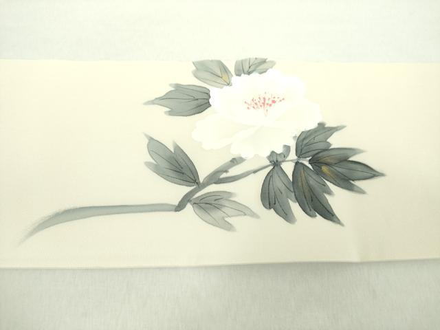 平和屋着物●内山晴祥　手描き　塩瀬　九寸名古屋帯　手描き　牡丹文　金彩　正絹　逸品　DAAZ0309ps