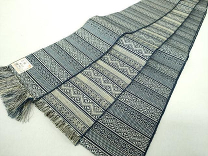 平和屋着物●男性 両面 角帯 横段文 正絹 逸品 DAAZ0331ps