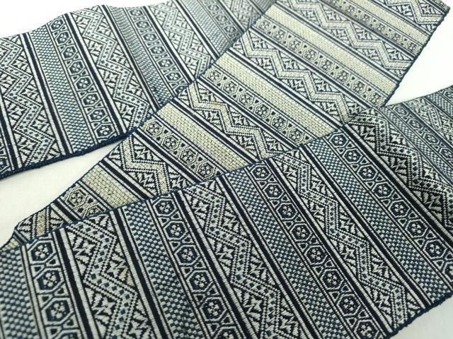 平和屋着物●男性 両面 角帯 横段文 正絹 逸品 DAAZ0331ps