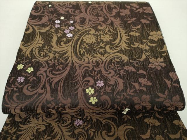 平和屋着物▽両面 全通柄袋帯 スリーシーズン帯 春 夏 秋 花唐草文 正絹 逸品 未使用 DAAZ0337ps