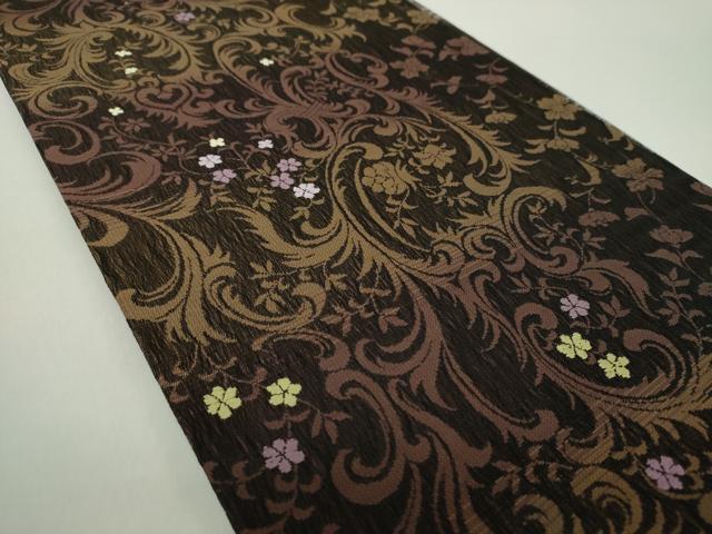 平和屋着物▽両面 全通柄袋帯 スリーシーズン帯 春 夏 秋 花唐草文 正絹 逸品 未使用 DAAZ0337ps