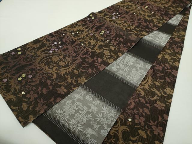 平和屋着物▽両面 全通柄袋帯 スリーシーズン帯 春 夏 秋 花唐草文 正絹 逸品 未使用 DAAZ0337ps