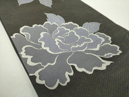 平和屋着物▽太鼓柄袋帯　スリーシーズン帯　春　夏　秋　紬地　牡丹文　正絹　逸品　DAAZ0339ps