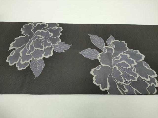 平和屋着物▽太鼓柄袋帯　スリーシーズン帯　春　夏　秋　紬地　牡丹文　正絹　逸品　DAAZ0339ps