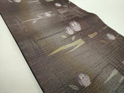 平和屋着物▽両面 六通柄袋帯 スリーシーズン帯 春 夏 秋 梟 金糸 正絹 逸品 未使用 DAAZ0341ps