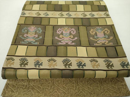 平和屋着物●太鼓柄袋帯 神人文様綴織 金糸 正絹 逸品 DAAZ0353ps