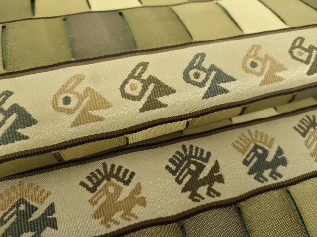 平和屋着物●太鼓柄袋帯 神人文様綴織 金糸 正絹 逸品 DAAZ0353ps