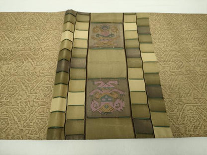 平和屋着物●太鼓柄袋帯 神人文様綴織 金糸 正絹 逸品 DAAZ0353ps