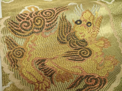平和屋着物▽六通柄袋帯 スリーシーズン帯 春 夏 秋 鳳凰花丸文 唐獅子 金銀糸 正絹 逸品 DAAZ0358ps